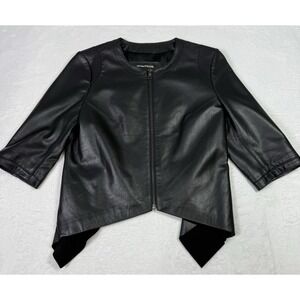 My Tribe Leather Jacket Womens Napkin Hem 3/4 Sleeve Full Zip Black Size Medium